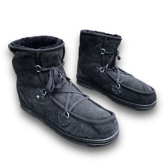 EMU Black Suede Boots Australian Sheepskin Lined Wallabee Style Juc Lo Size 13 - Picture 1 of 14